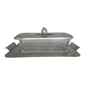 VINTAGE 1950's HAMMERED ALUMINUM BUTTER DISH FLOWER TULIP LID & TRAY Rodney Kent